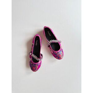 Girls' NWT ALDO Despirito Pink Brocade Crystal Mary Jane Ballet Flats, Size 6